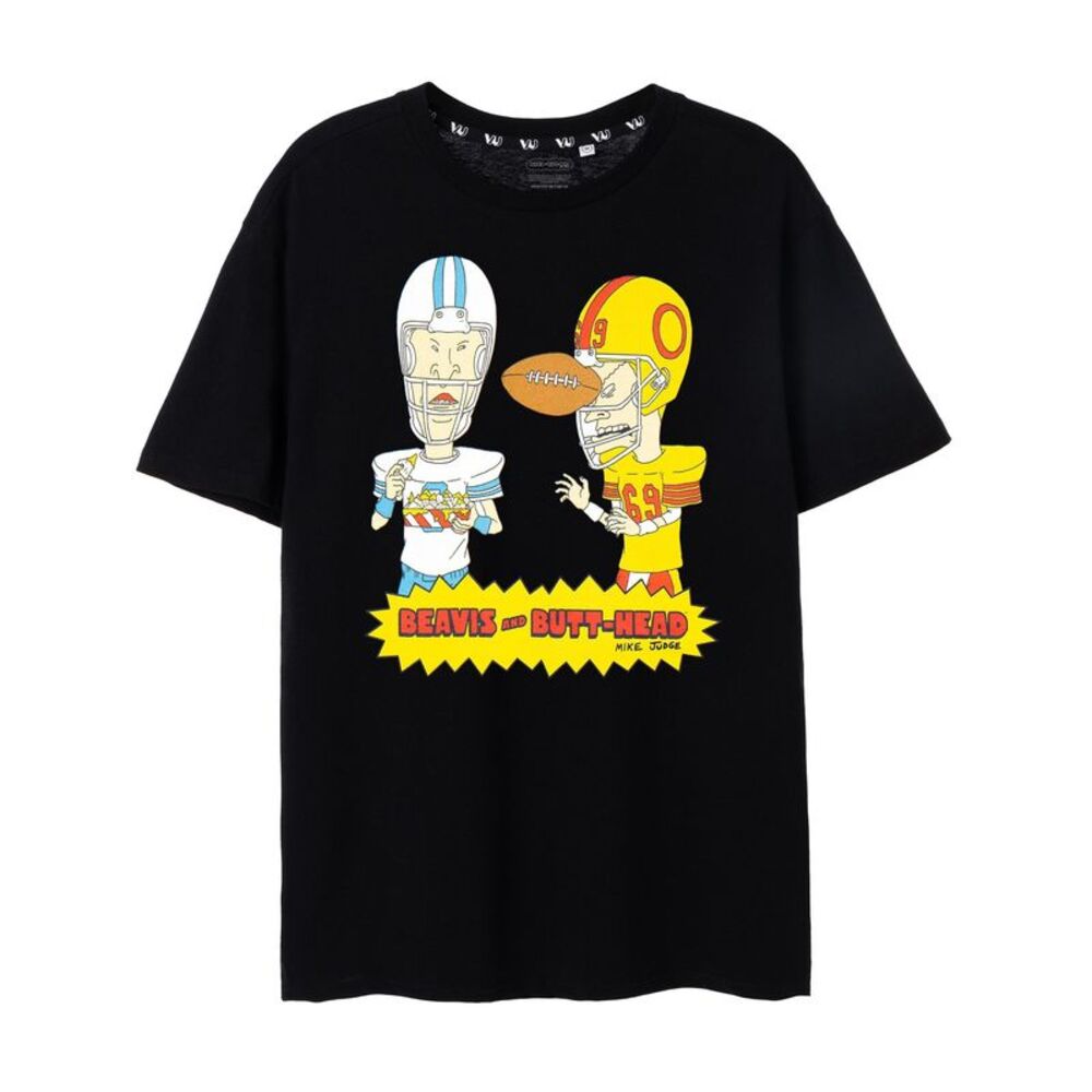 Beavis & Butthead Mens Soccer Ball Short-Sleeved T-Shirt / Black